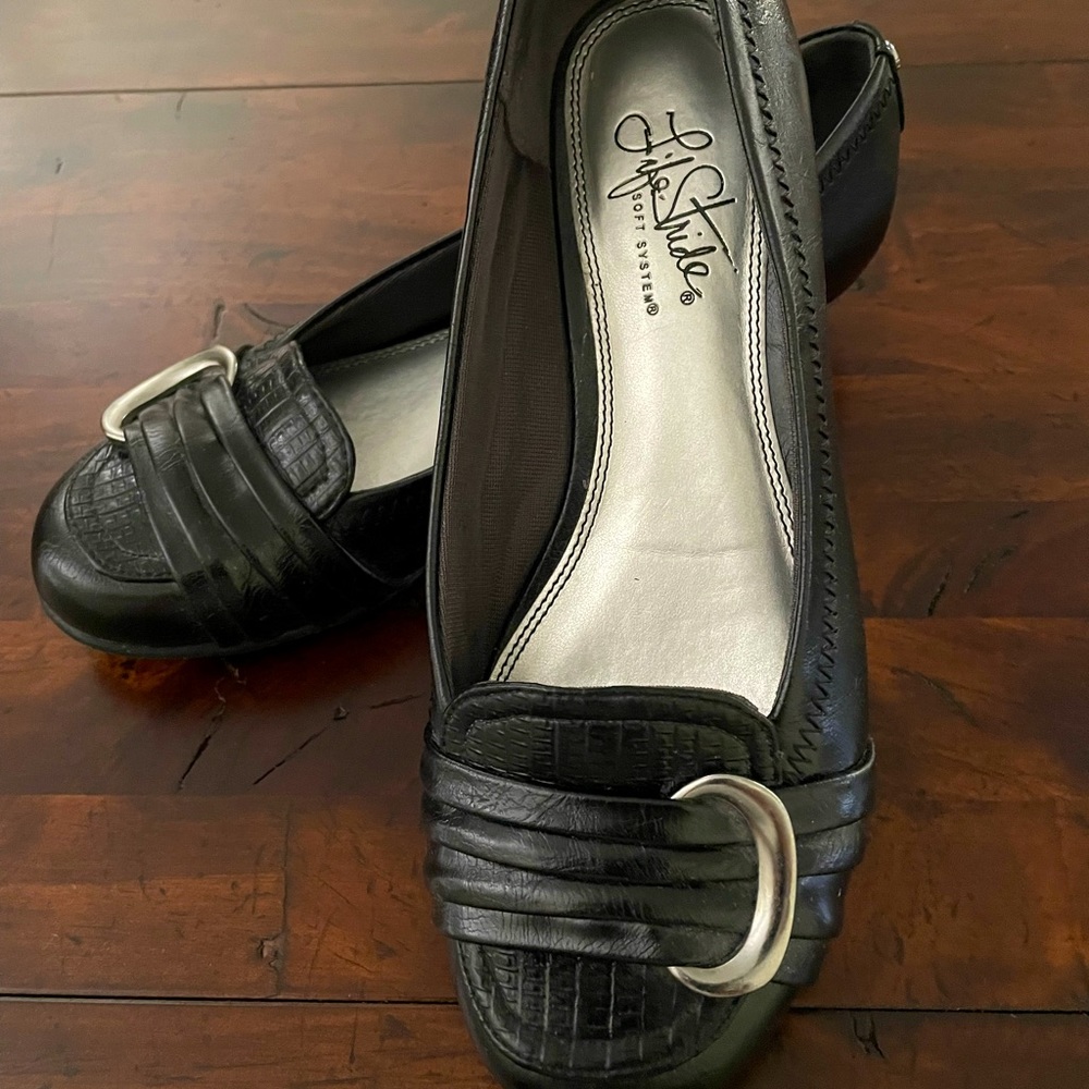 Lifestride Black Mindy Flats with Silver Buckle
